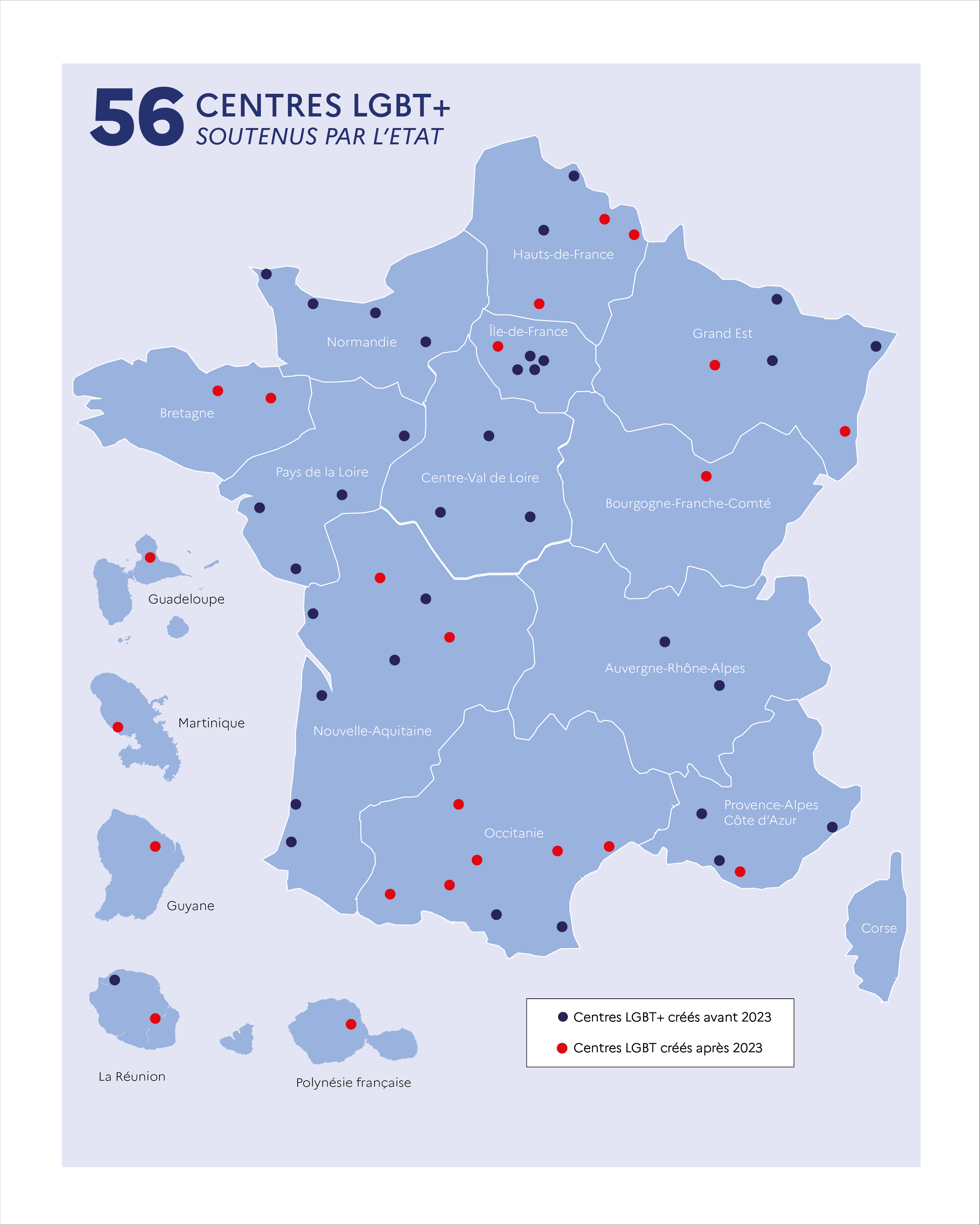 Carte des centres LGBT+ soutenus par l'Etat